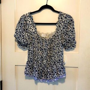 Tanya Taylor blue and white floral top size 6